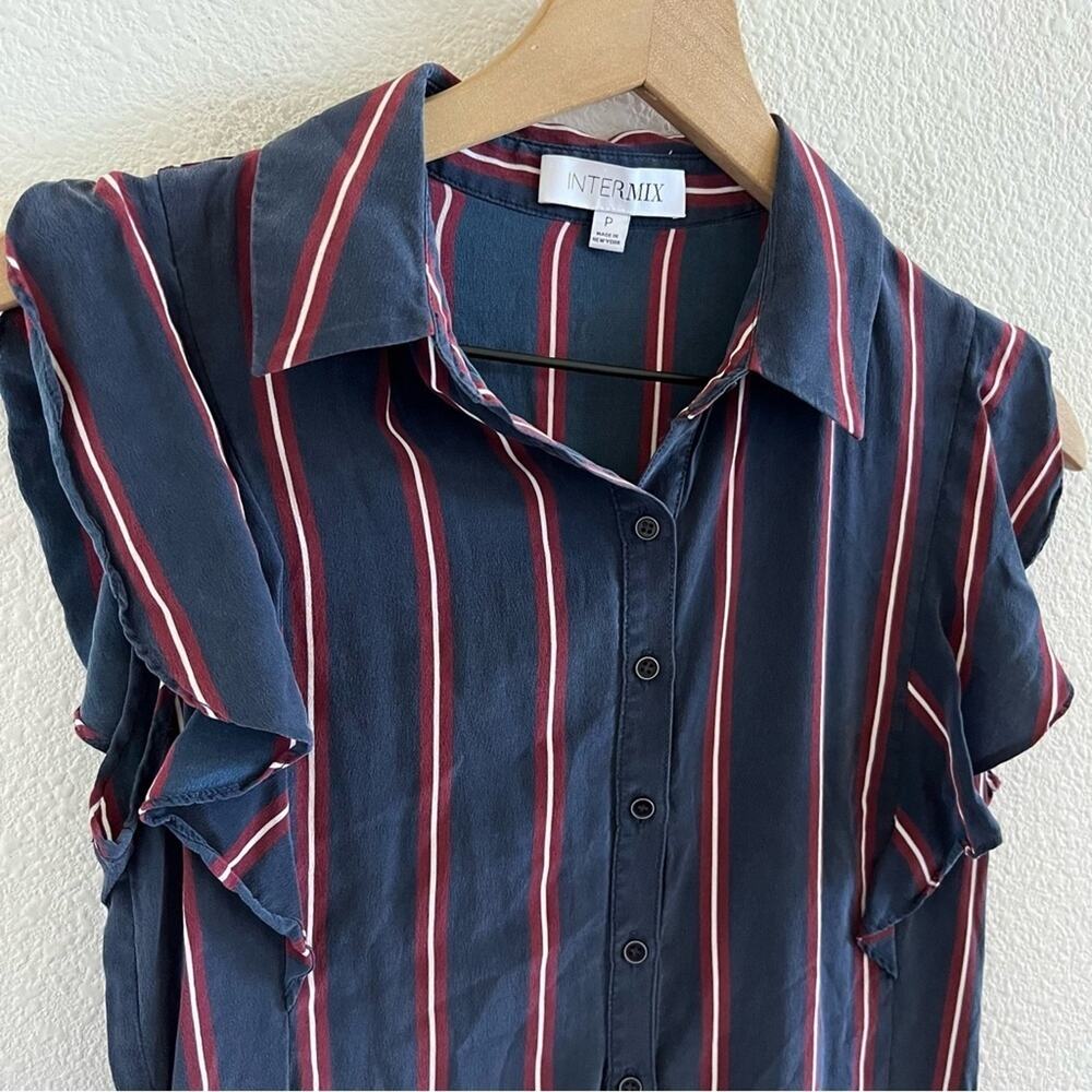 INTERMIX Mila Flutter Sleeve Day Dress Blue Red 100% Silk XS - Picture 3 of 7